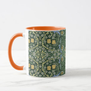 Mug William Morris Green Floral Vintage Fleurs Blanche