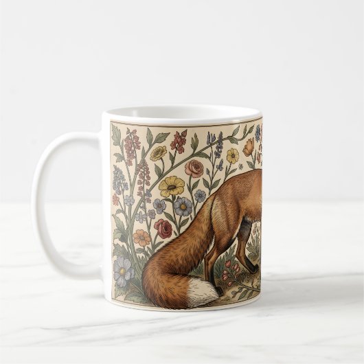Mug William Morris Inspired Pattern Fox in Flowers (Gauche)