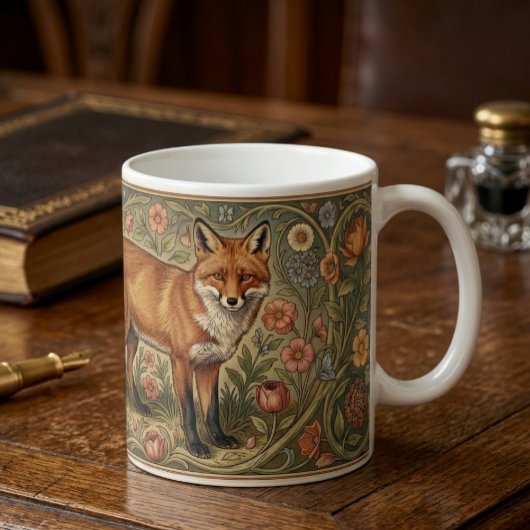 Mug William Morris Inspired Pattern Fox in Flowers