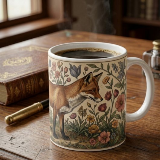 Mug William Morris Inspired Pattern Fox in Flowers