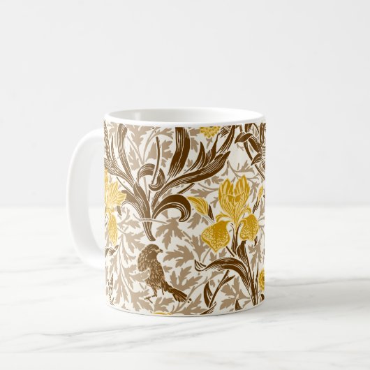 Mug William Morris Irises, Or de moutarde, Brown et be (Devant gauche)