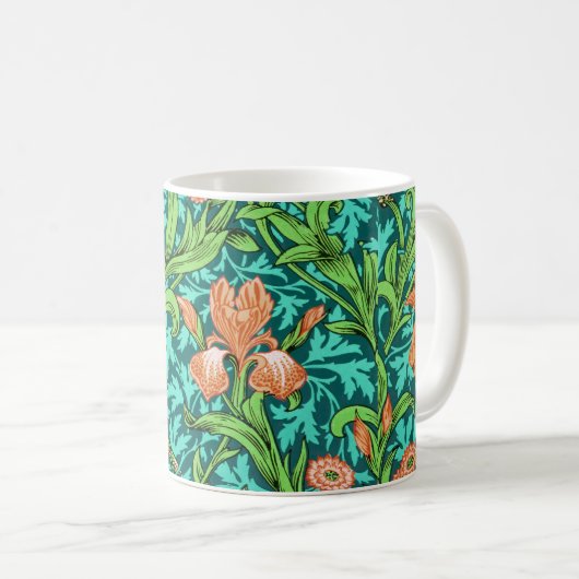 Mug William Morris Irises, Orange et Turquoise (Devant droit)