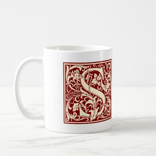 Mug William Morris Lettre S Monogramme Rouge initial (Gauche)