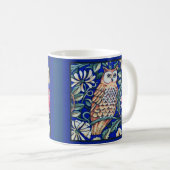 Mug William Morris Owl Tapestry, Beige et Cobalt Blue (Devant droit)