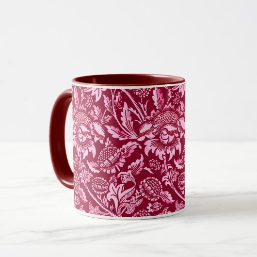 Mug William Morris Sunflowers, Bourgogne et rose (Devant gauche)