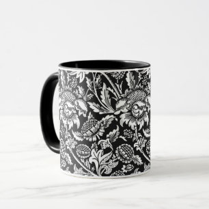 Mug William Morris Sunflowers, noir, blanc et gris