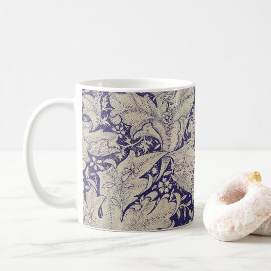 Mug William Morris Wallflower bleu damas floral (Avec donut)