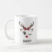 Mug Winking Red Bow Reindeer Christmas Custom Name (Gauche)