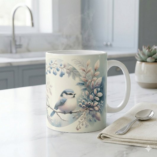 Mug Winter Bluebird Berry Wreath