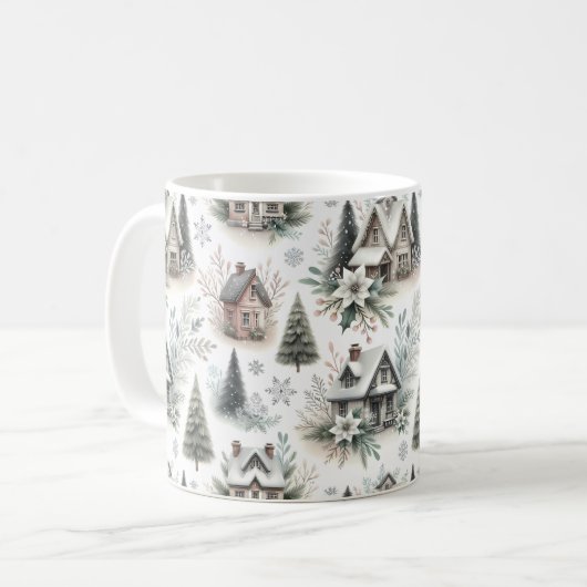 Mug Winter Cottage Snowfall Pattern (Devant gauche)