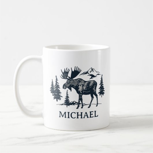 Mug Winter Forest Woodland Moose Personalized   (Gauche)