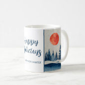 Mug Winter Landscape Forest Moon Navy Blue Drawing  (Devant droit)