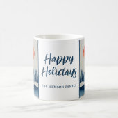 Mug Winter Landscape Forest Moon Navy Blue Drawing  (Centre)