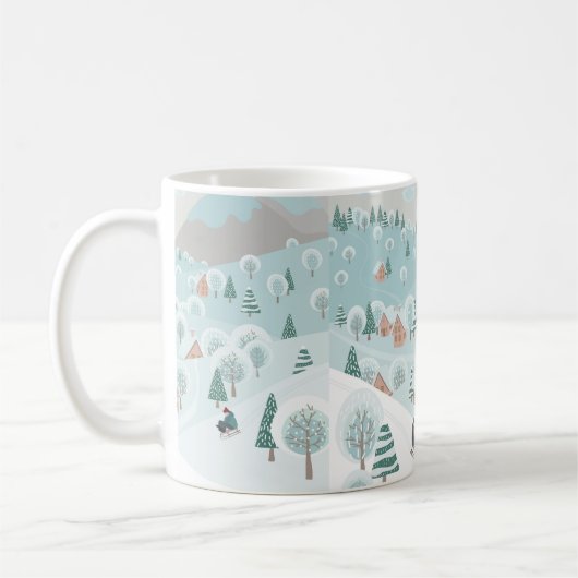 Mug Winter landscape with snow, trees and children on (Gauche)
