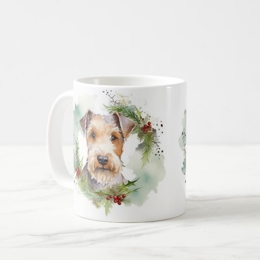 Mug Wirefox Terrier Festive de Noël Wreath Pup (Devant gauche)