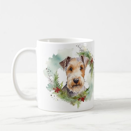 Mug Wirefox Terrier Festive de Noël Wreath Pup (Gauche)