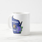 Mug Wisconsin Drapeau et Fleur Bleu Violet Nom personn (Devant gauche)