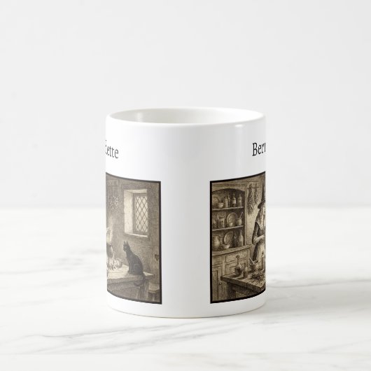 Mug Witch and Black Cat making potion Custom Name (Centre)