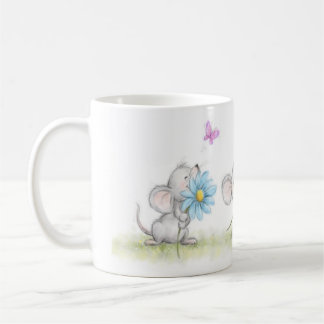 mug with three cute mice holding pretty flowers koffiemok