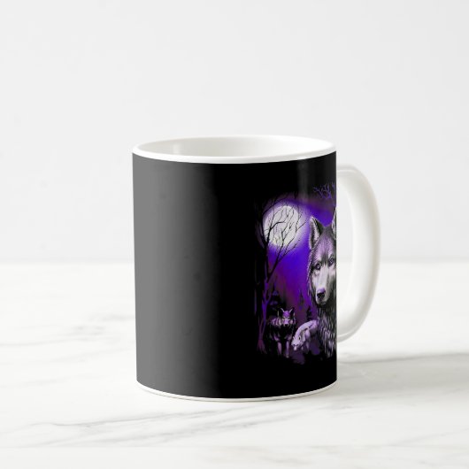 Mug Wolf Cool Wolfs Forêt Arbre Lune (Devant droit)