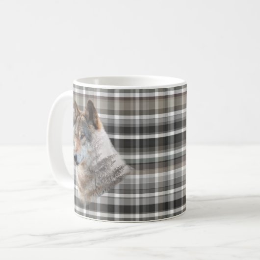 Mug Wolf Head Cabine Mountain Grey Plaid Rustique (Devant gauche)
