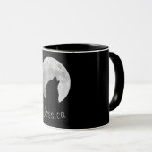 Mug Wolf Howling à la Pleine lune, Votre Nom (Devant droit)
