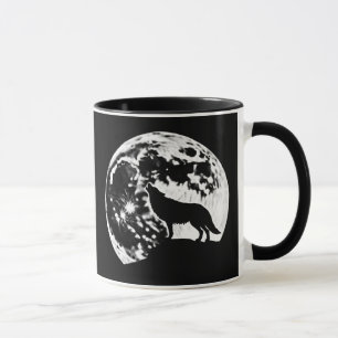 Mug Wolf Howling Silhouetté contre une Pleine lune