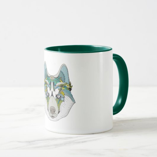 Mug Wolf husky embelli vert bleu (Devant droit)