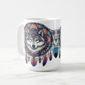 Mug Wolf Mandala Design avec Dreamcatcher et Feathers (Devant gauche)