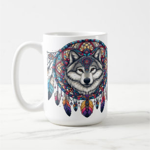 Mug Wolf Mandala Design avec Dreamcatcher et Feathers