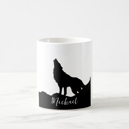 Mug Wolf Pop Art Votre Nom Personnalisé Noir Blanc (Centre)