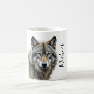 Mug Wolf Portrait Votre nom Écriture personnalisée