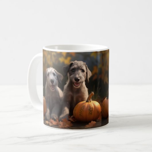 Mug Wolfhound Chiot Automne Citrouille de plaisir (Devant gauche)
