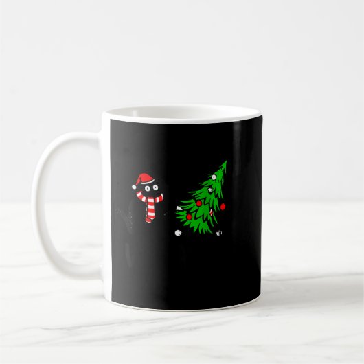 Mug Womens Funny Black Cat Gift Pushing Christmas Tree (Gauche)