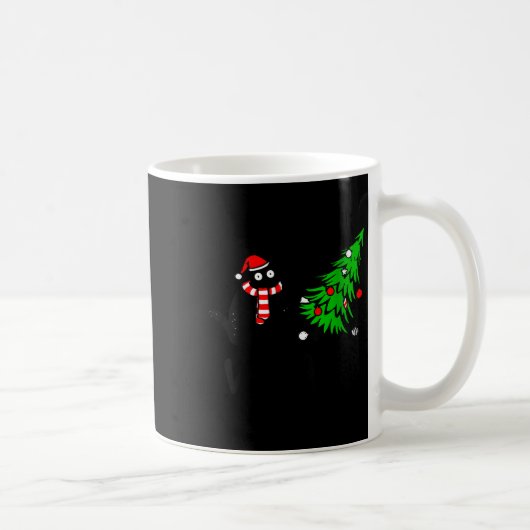Mug Womens Funny Black Cat Gift Pushing Christmas Tree (Droite)