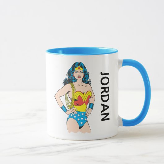 Mug Wonder Woman | Pose Vintage | Ajouter Votre Nom (Droite)