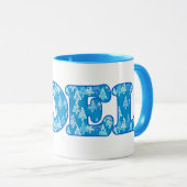 Mug Word Art - Noel avec des arbres en bleu clair (Devant droit)