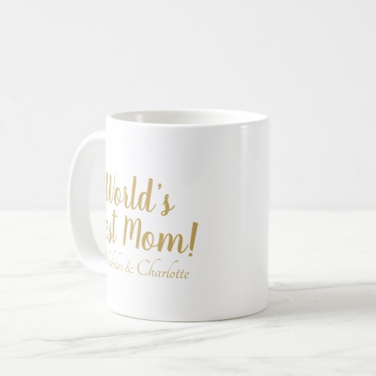 Mug World’s Best Mom gold custom script mignon (Devant gauche)