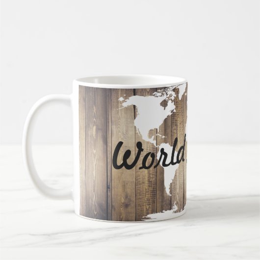 Mug World Traveller White World Map Bois rustique (Gauche)