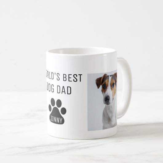 Mug World's Best Dog Dad, Custom Photo And Name, (Devant droit)