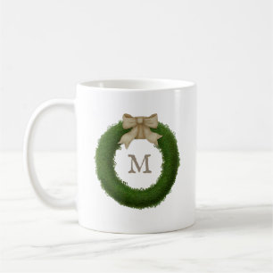 Mug Wreath Boxwood Avec Bow Rustique Personnalisé Mono
