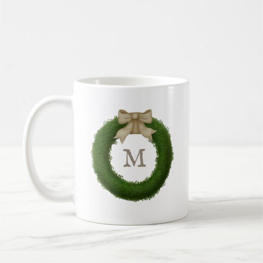 Mug Wreath Boxwood Avec Bow Rustique Personnalisé Mono (Gauche)