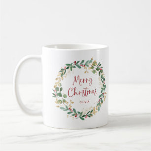 Mug Wreath moderne et script   Joyeux Noël rouge