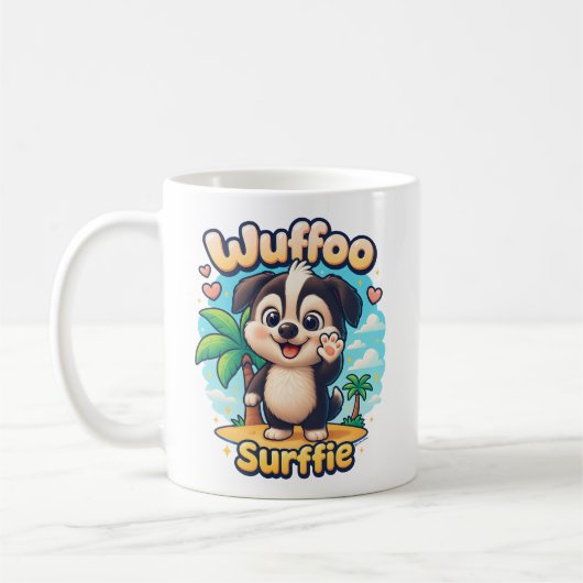 Mug Wuffoo Surffie Cute Kawaii Puppy Tropical Island (Gauche)