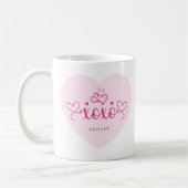 Mug XOXO Coeurs roses Nom personnalisé Valentines Jour (Gauche)