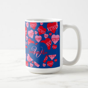 Mug XOXO Monogramme Coeur rose Motif rouge bleu