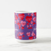 Mug XOXO Monogramme violet rose rouge Coeur accolades  (Centre)