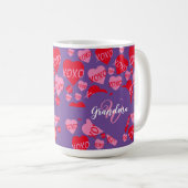Mug XOXO Monogramme violet rose rouge Coeur accolades  (Devant droit)