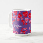 Mug XOXO Monogramme violet rose rouge Coeur accolades  (Devant gauche)