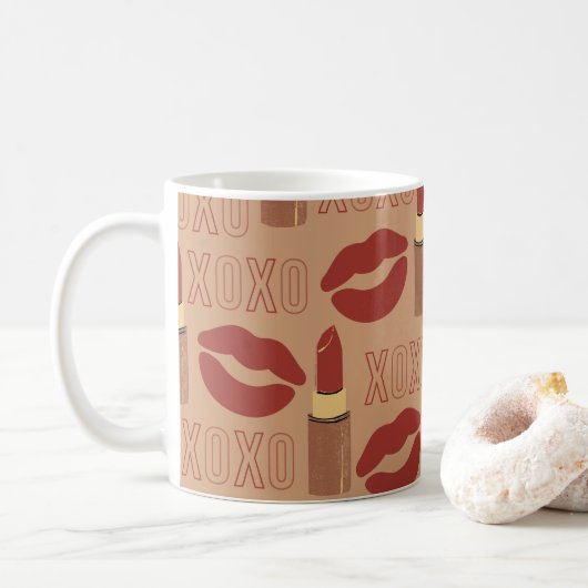 Mug XOXO, Red Lipsticks et Kisses Motif (Avec donut)
